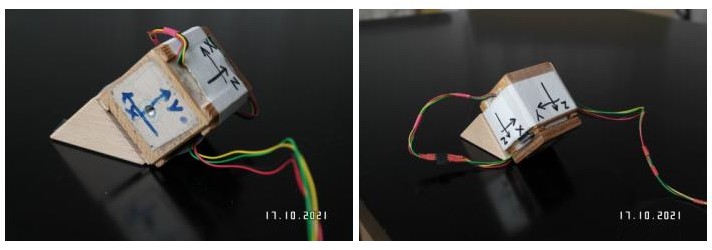 Wooden Sensor-Cube-on-45deg-Testblock.